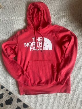 The North Face Red Pullover Hoodie with White Logo
